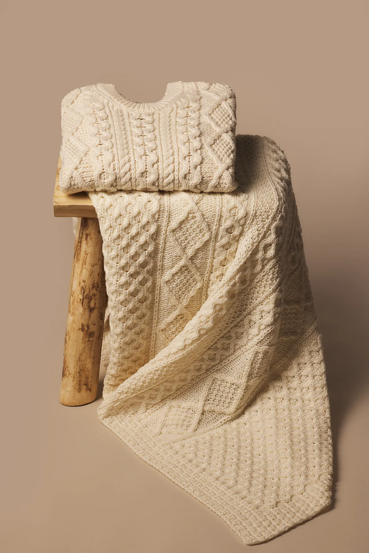 Aran knit sweater and throw