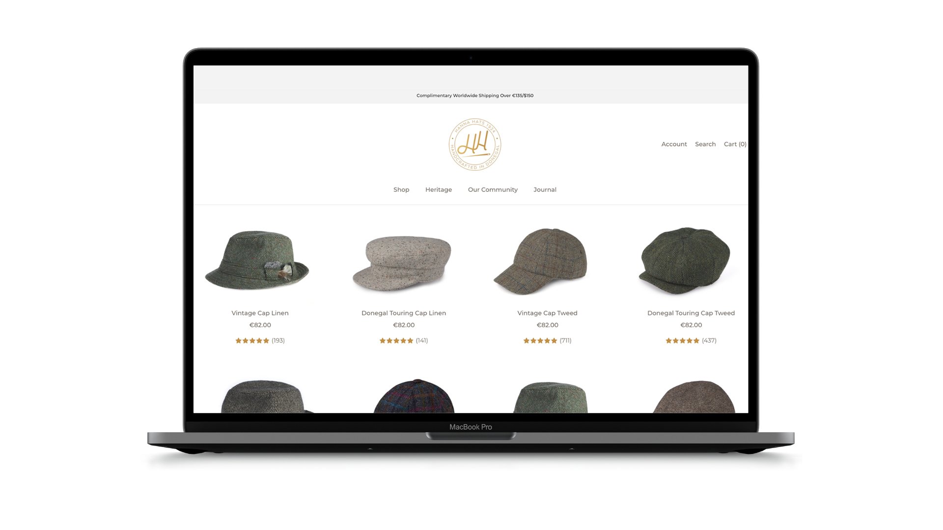product photography on website for e-commerce Hanna Hats